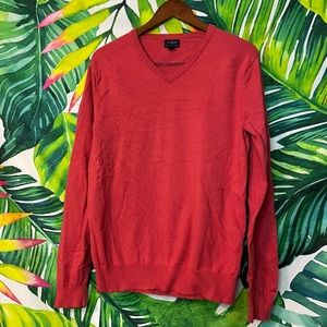 J. Crew Mens M Harbor Cotton V Neck Red Grandpacore Slim Stretchy Spring Sweater